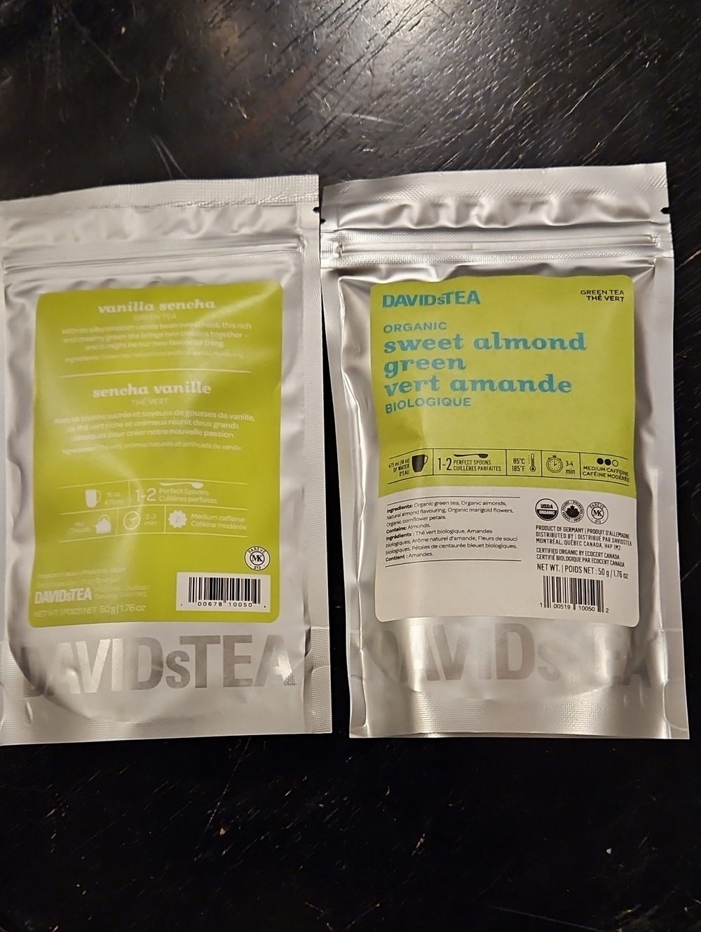 DAVIDsTEA 1 Organic Sweet Almond Green Tea & 1 Vanilla Sencha (2 Bags Total)
